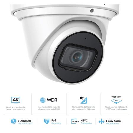Amcrest 4K UHD 8MP Outdoor Security PoE Turret IP Camera with 2.8mm Lens, White