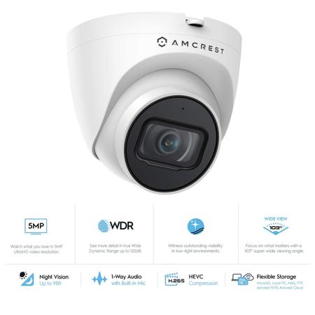Amcrest 4K UHD 5MP Outdoor Security PoE Turret IP Camera with 2.8mm Lens, White