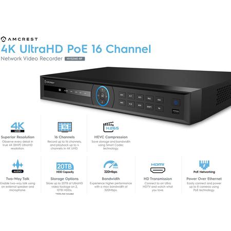 Amcrest 5-Series 4K UHD 16-Channel 8-Port PoE Network Video Recorder, No HDD