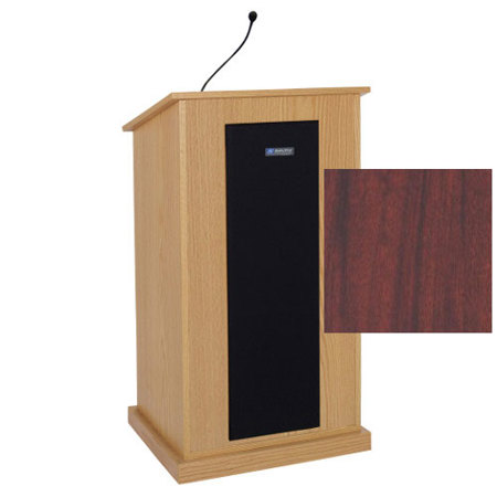 AmpliVox Chancellor Lectern with 50 Watt PA & Wired Mic, Mahogany