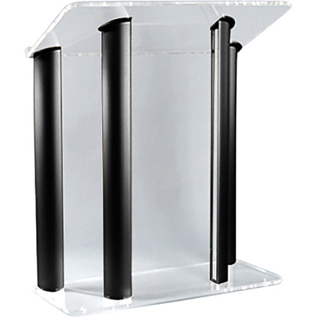 AmpliVox SN3525 4-Post Contemporary Lectern, Clear with Black Panels