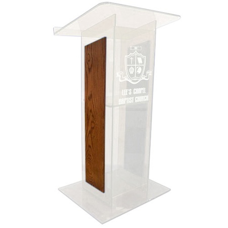 AmpliVox SN3540 "H" Style Lectern with Shelf & Panels, Frosted with Walnut