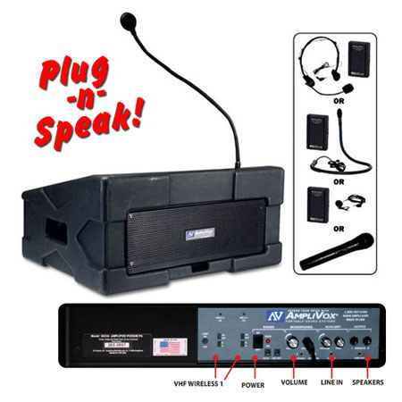 AmpliVox SW124 Roving Rostrum Podium PA with UHF Wireless, CD Player, Lapel Mic
