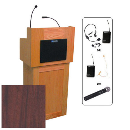 AmpliVox SW3010 Oxford 2-Piece Lectern with Handheld Mic, Mahogany