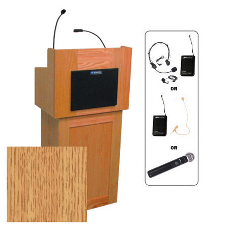 AmpliVox SW3010 Oxford 2-Piece Lectern with Headset Mic, Natural Oak