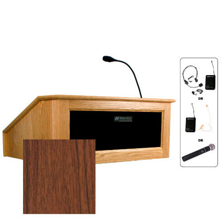 AmpliVox SW3025 Victoria Tabletop Lectern with Handheld Mic, Walnut