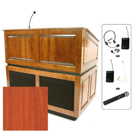 AmpliVox SW3035 Ambassador Lectern with Lapel Mic, Cherry