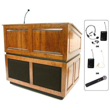 AmpliVox SW3035 Ambassador Lectern with Sound, Lapel Mic, Natural Oak