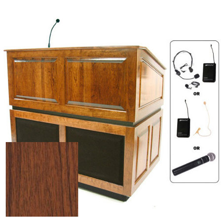 AmpliVox SW3035 Ambassador Lectern with Sound and Handheld Mic, Walnut