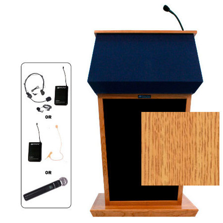 AmpliVox SW3040 Patriot Lectern with Handheld Mic, Natural Oak