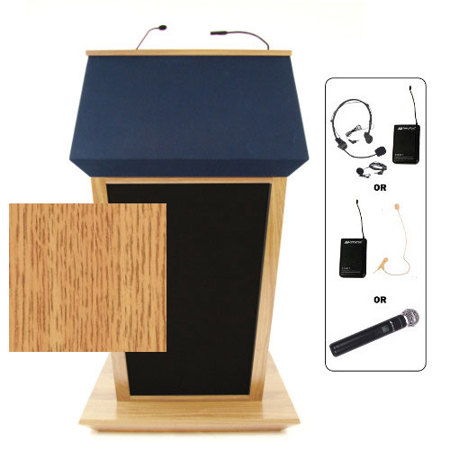 AmpliVox SW3045 Patriot Plus Lectern with Handheld Mic, Natural Oak