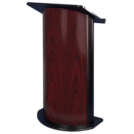 AmpliVox SW3135 Contemporary Curved Lectern with Lapel Mic, Jewel Mahogany