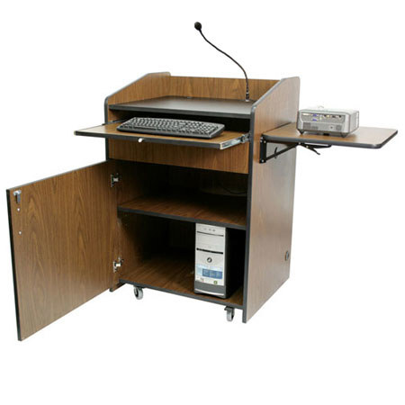 AmpliVox Wireless Presentation Podium with Lapel Mic, Walnut