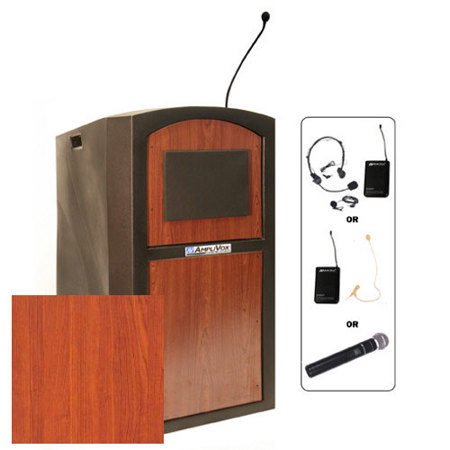 AmpliVox SW3250 Full Height Wireless Pinnacle Lectern with Sound System, Cherry