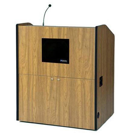 AmpliVox Wireless Multimedia Smart Podium with Handheld Mic, Medium Oak