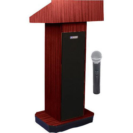 AmpliVox SW505 Column Lectern, Handheld Mic, Mahogany