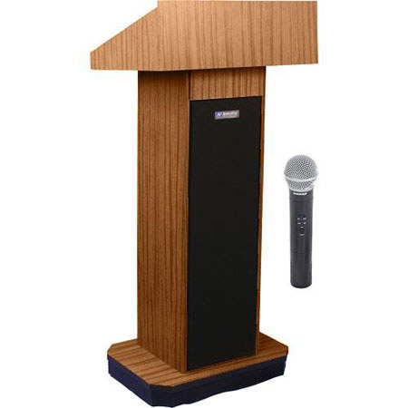 AmpliVox SW505 Column Lectern, Handheld Mic, Medium Oak