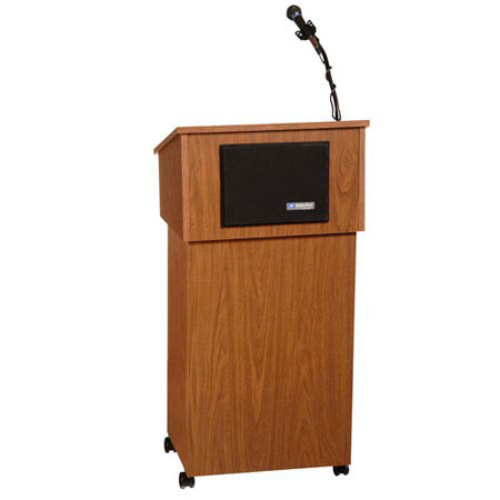 AmpliVox W250 Lectern with S260 Media Cart Lectern Base (No Sound), Medium Oak