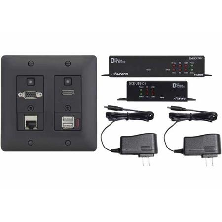 Aurora Multimedia 4K HDBaseT Wall Plate, USB Device Side Unit, RX & PSU - Black