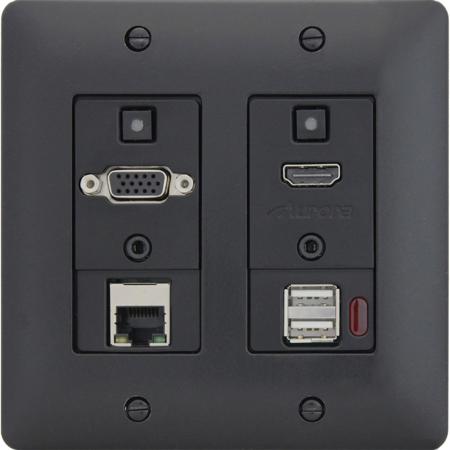Aurora Multimedia 2-Input HDBaseT VGA/HDMI/LAN/USB 2.0 Wall Plate Extender with Audio I/O and Web Control, Black