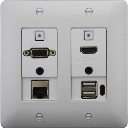Aurora Multimedia 2-Input HDBaseT VGA/HDMI/LAN/USB 2.0 Wall Plate Extender with Audio I/O and Web Control, White
