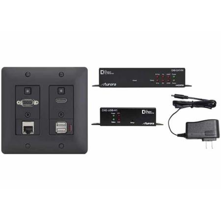 Aurora Multimedia 4K HDBaseT Wall Plate, USB Host Side Unit, RX & PSU - Black