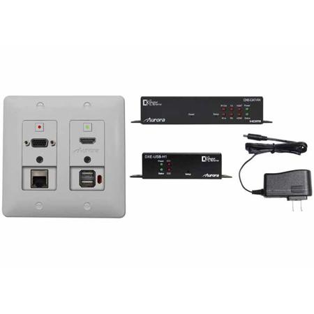 Aurora Multimedia 4K HDBaseT Wall Plate, USB Host Side Unit, RX & PSU - White