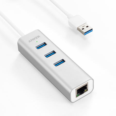 Anker Aluminum 3-Port USB 3.0 and Ethernet Hub with 1.3' Cable