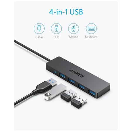 Anker Ultra-Slim 4-Port USB 3.0 Data Hub, Black