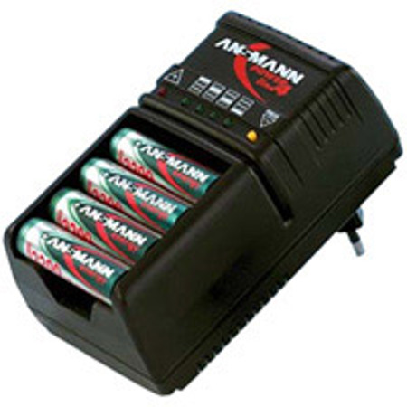 Ansmann Powerline 4 Traveler Battery Charger with Four 2200 mAh AA Nickel Metal Hydride (NiMh) Batteries.