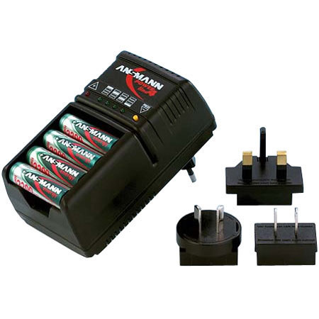 Ansmann Powerline 4 Traveler Battery Charger for up to 4 AA or AAA NiMh or Nicads. with International Plugs for 220v Current.