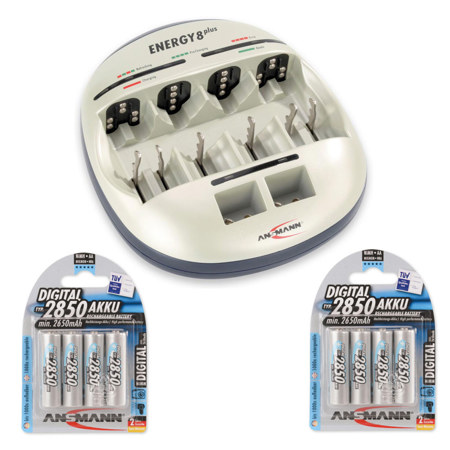 Ansmann Energy 8 NiMH/NiCad Battery Charger W/2x Ansmann 2850Ah AA Batteries 4PK