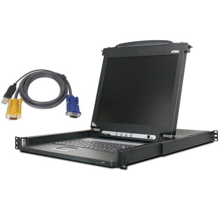 Aten CL1008MUKIT 8-Port 17" Single Rail LCD Integrated USB/PS2 KVM Console with 8 USB KVM Cables