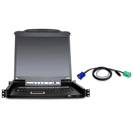 Aten CL5708NUKIT 8-Port Slideaway 19" Single Rail LCD KVM Switch Console Bundle