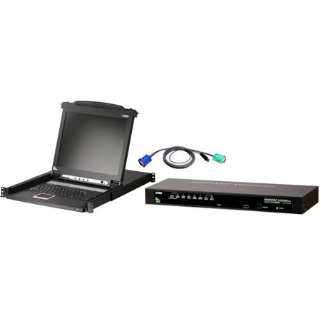 Aten CL1000M 17" Single Rail LCD Console with CS1308 8-Port KVM Switch and 8x USB KVM Cables Bundle
