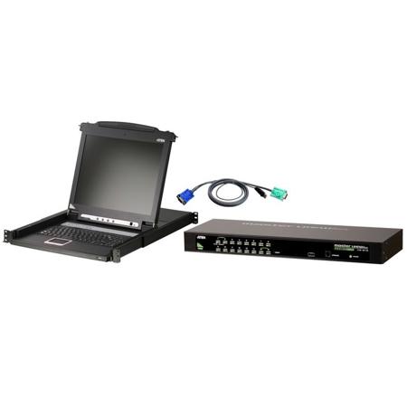 Aten CL1000M 17" Single Rail LCD Console with CS1316 16-Port USB KVM Switch and 16x USB KVM Cables Bundle