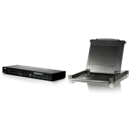 Aten CL1000M 17" Single Rail LCD Console with CS1716i 16-Port IP KVM Switch and KVM Cable
