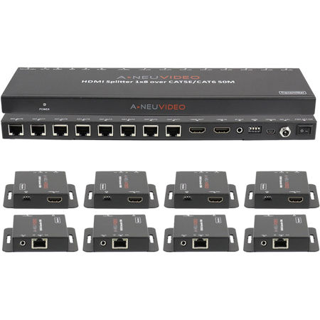 A-NeuVideo 150' ANI-0108POE 1x8 POE HDMI Splitter Extender, Includes 8 Receivers