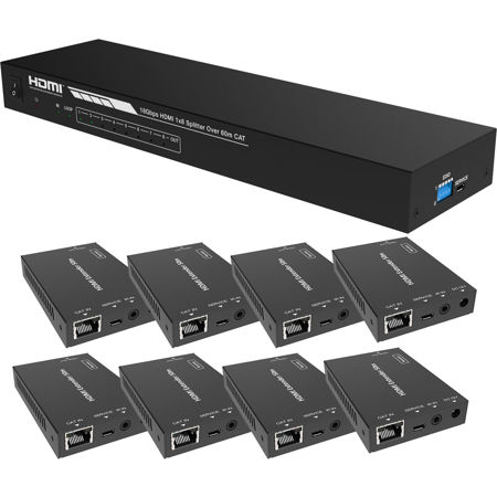A-NeuVideo x8 HDMI POE 1080/4K60 CAT6 Extender Splitter, IR Return, w/ 8x Receivers 196 ft (60M) AUTO SETUP