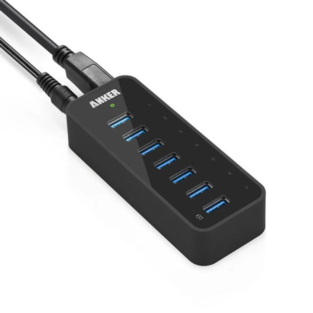 Anker 60W 7-Port USB 3.0 Data Hub with 3 Smart Charging Ports, Black