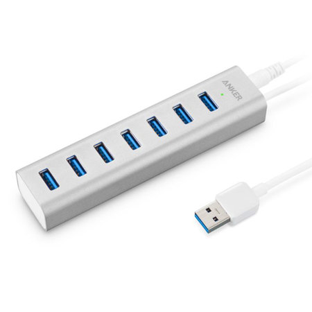Anker Aluminum 7-Port USB 3.0 Hub w/1.3' USB 3.0 Cable &5V/3A PowerAdapter,White
