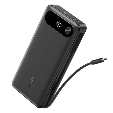 Anker 87W 20000mAh Portable Power Bank with Integrated USB-C Cable, Black