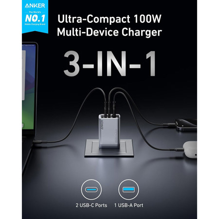 Anker Prime 100W 3-Port USB GaN Wall Charger NJ4311 - Adorama