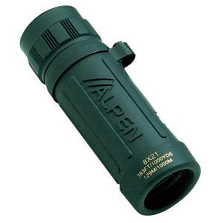Alpen 8x21 Roof Prism Monocular, Green Rubber, USA