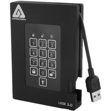 Apricorn Aegis Padlock 3.0 USB 3.2 Gen 1 Encrypted Portable External SSD, Black 16TB
