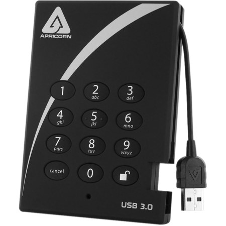Apricorn Aegis Padlock 3.0 USB 3.2 Gen 1 Encrypted Portable External SSD, Black