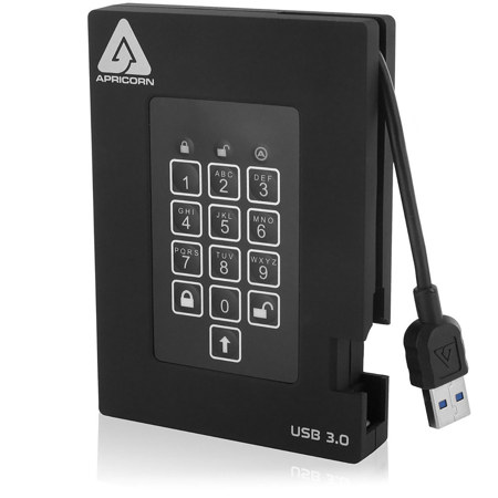 Apricorn Aegis Fortress USB 3.2 Gen 1 Encrypted Portable External SSD, Black 2TB