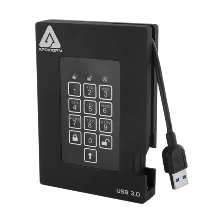 Apricorn Aegis Fortress USB 3.2 Gen 1 Encrypted Portable External Hard Drive, Black