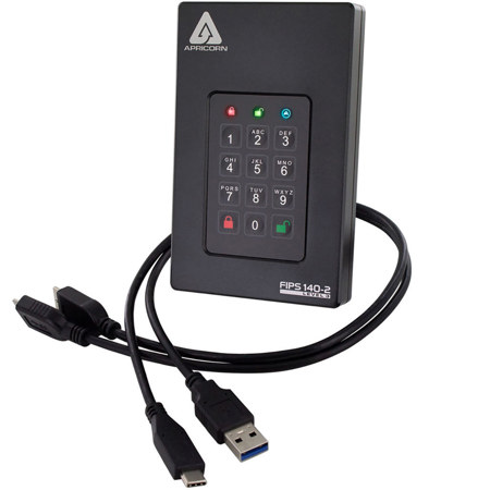 Apricorn Aegis Fortress L3 USB 3.2 Gen 1 Encrypted Portable External SSD, Black 20TB