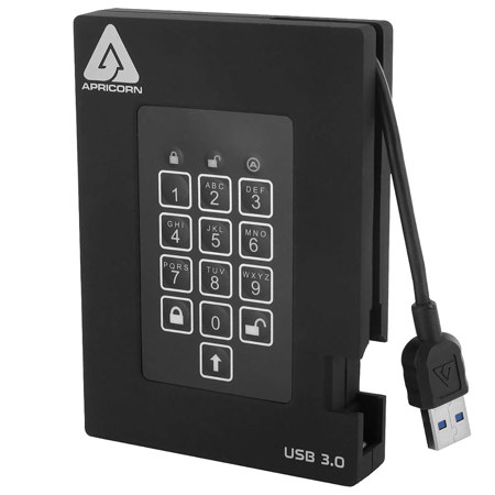 Apricorn Aegis Fortress USB 3.2 Gen 1 Encrypted Portable External Hard Drive, Black